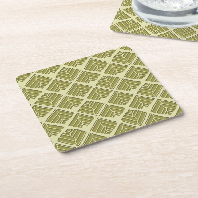 Square Leaf Pattern Gold Lime Light Square Paper Coaster (Angled)