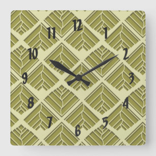 Square Leaf Pattern Gold Lime Light Wall Clock