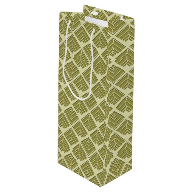 Square Leaf Pattern Gold Lime Light Wine Gift Bag (Front Angled)