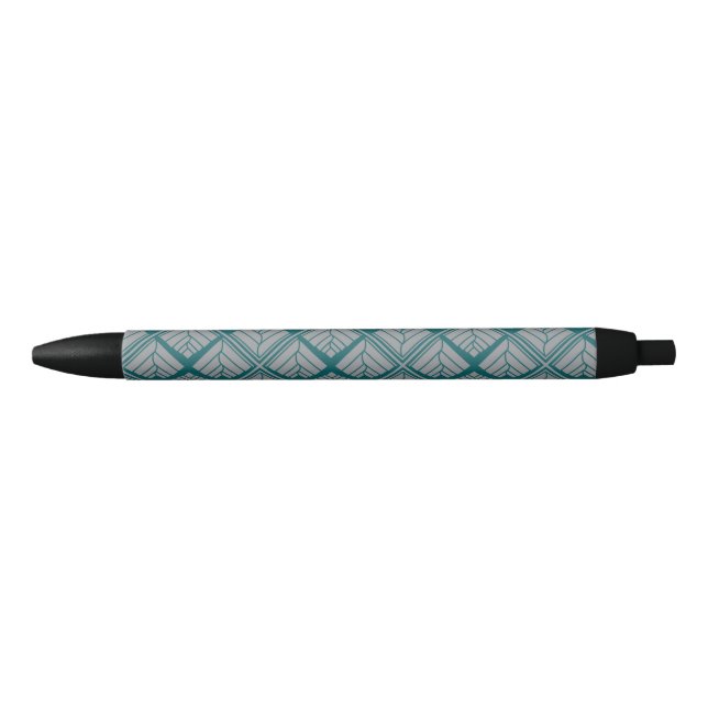 Square Leaf Pattern Teal Neutral Black Ink Pen (Front)
