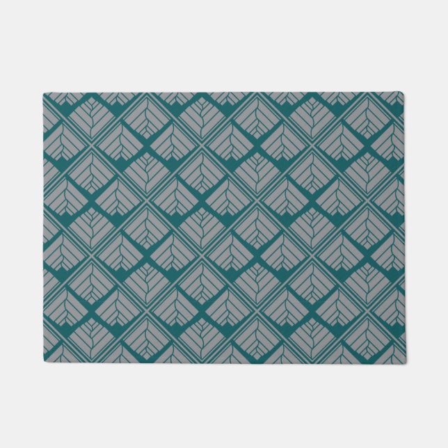 Square Leaf Pattern Teal Neutral Doormat (Front)