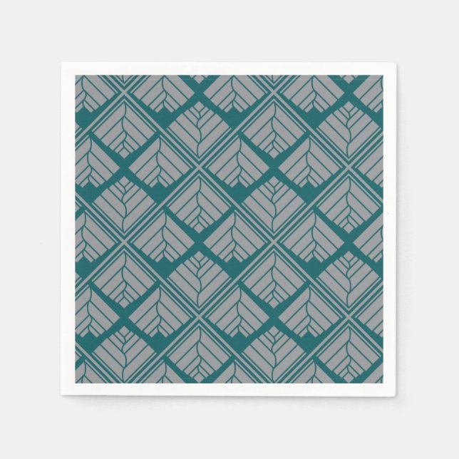 Square Leaf Pattern Teal Neutral Napkin (Front)