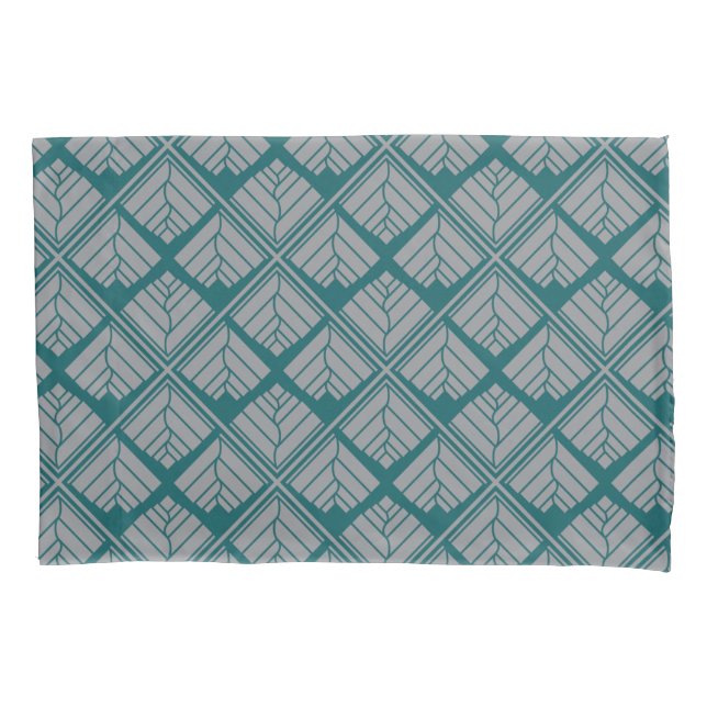 Square Leaf Pattern Teal Neutral Pillowcase (Front)