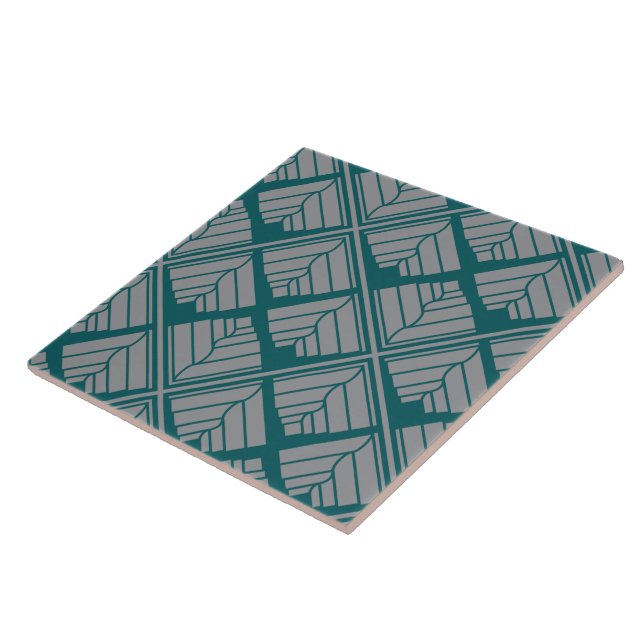 Square Leaf Pattern Teal Neutral Tile (Side)