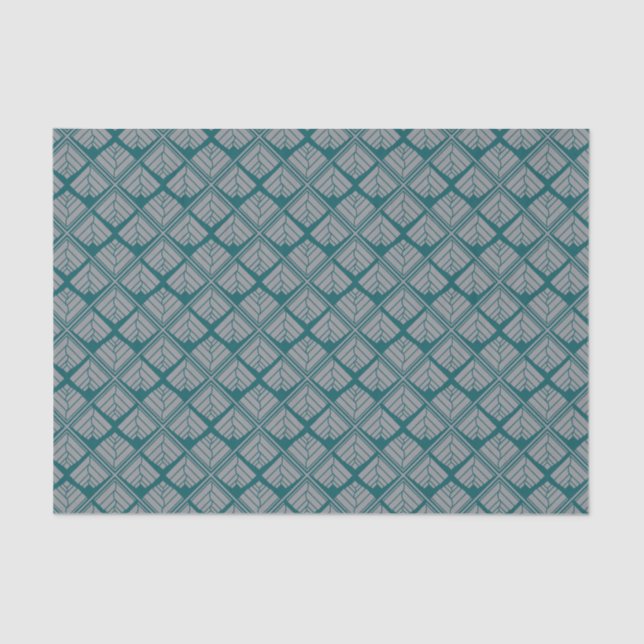 Square Leaf Pattern Teal Neutral Tissue Paper (Front)