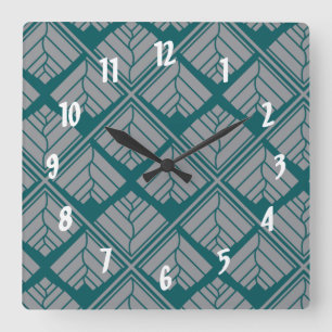Square Leaf Pattern Teal Neutral Wall Clock