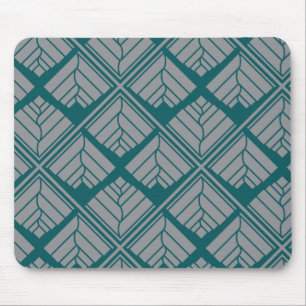 Square Leaf repeat Teal Grey Mouse Mat