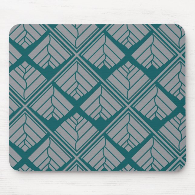 Square Leaf repeat Teal Grey Mouse Mat (Front)