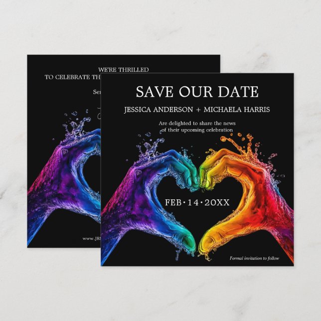 🌈❤️Square LGBTQ Heart of Pride wedding Save The Date (Front/Back)