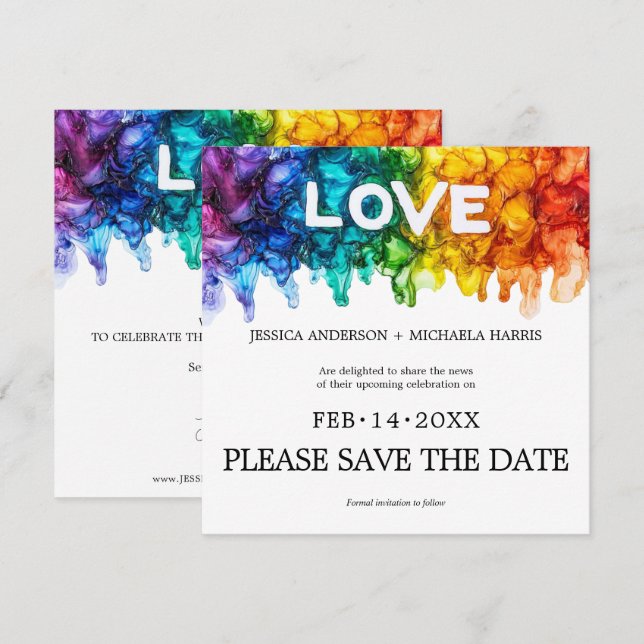 🌈  Square LGBTQ Painted With Love wedding  Save The Date (Front/Back)