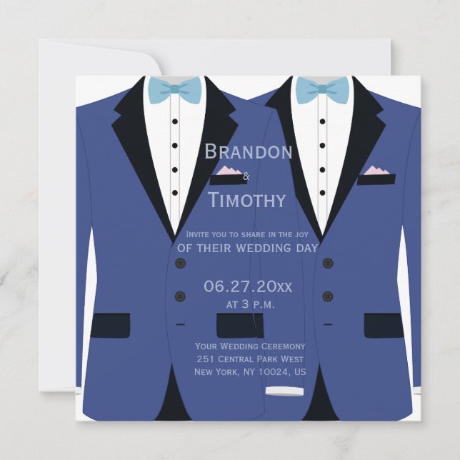 Square Light Blue And White Gay Wedding Invites (Front)