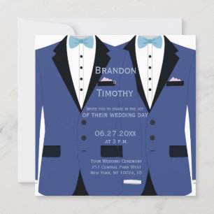 Square Light Blue And White Gay Wedding Invites