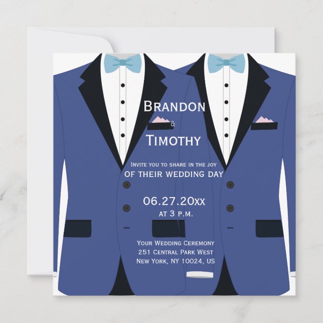 Square Light Blue Gay Wedding Invites (Front)