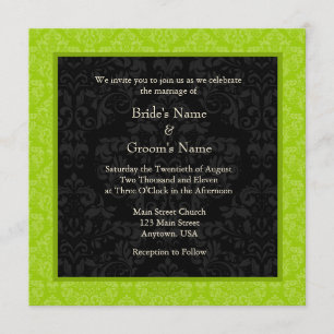 Square Lime Greeen Damask Monogram Wedding Invites