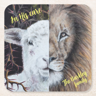 Square Lion and Lamb coaster; customisable Paper Coaster