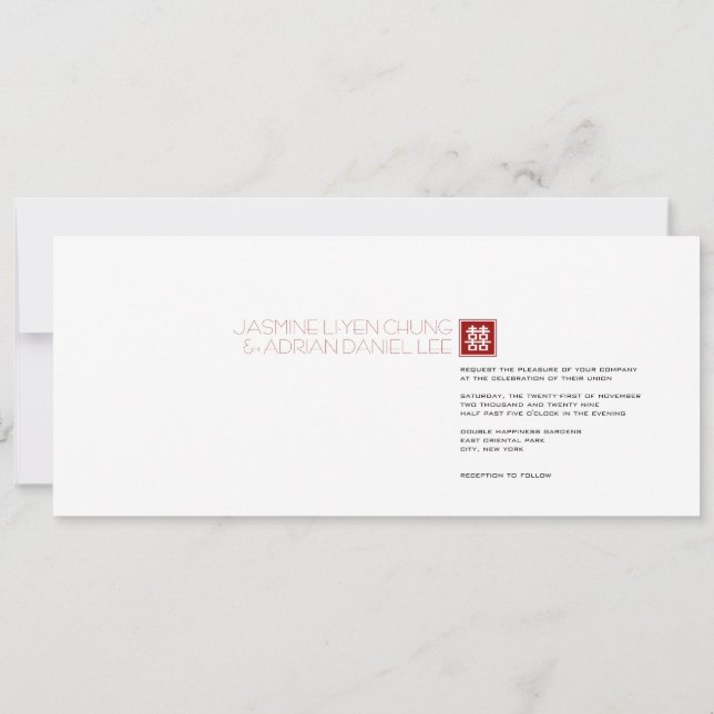 Square Logo Double Happiness Chinese Wedding Invitation (Back)
