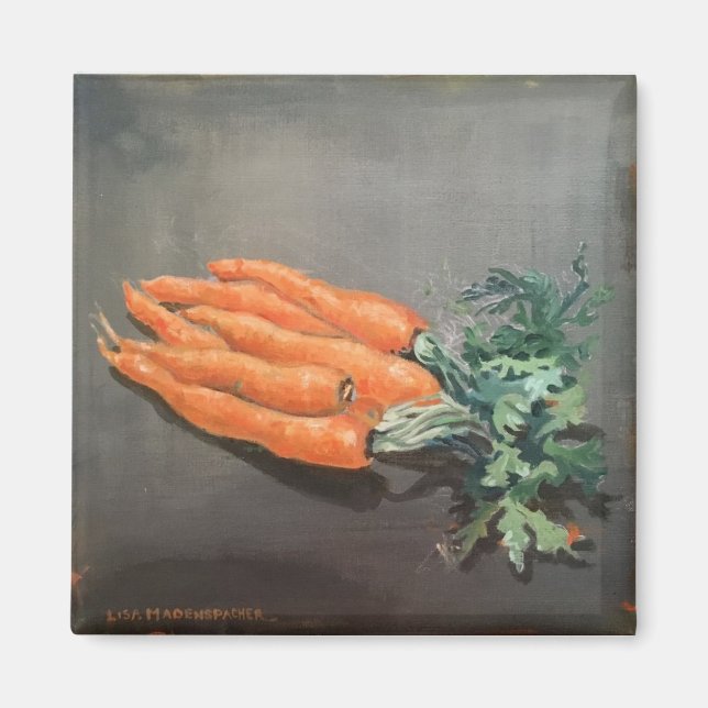 square magnet with carrots on grey (Front)