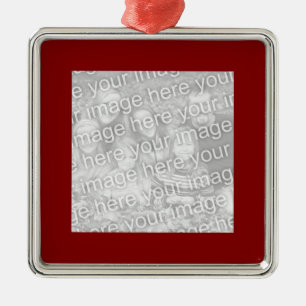 Square Maroon Border Photo Metal Tree Decoration