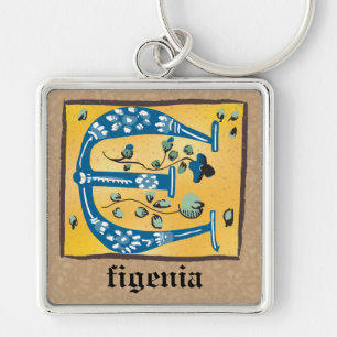 Square Mediaeval Floral Illuminated E Monogram Key Ring