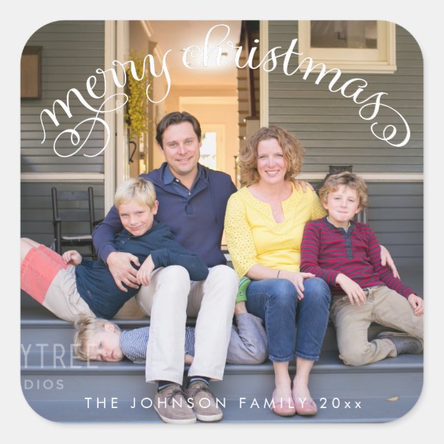 Square Merry Christmas Photo Stickers (Front)