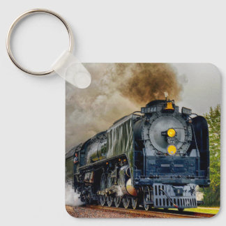 Square Metal Keychain - Steam Engine Train