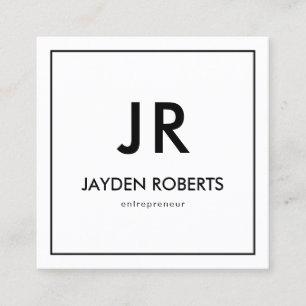 Square Minimalist Black and White Monogram Square Business Card