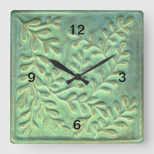 Square Minimalist Clock Green Foliage 