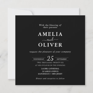 Square Minimalist Dark Black Wedding Elegant Mood Invitation