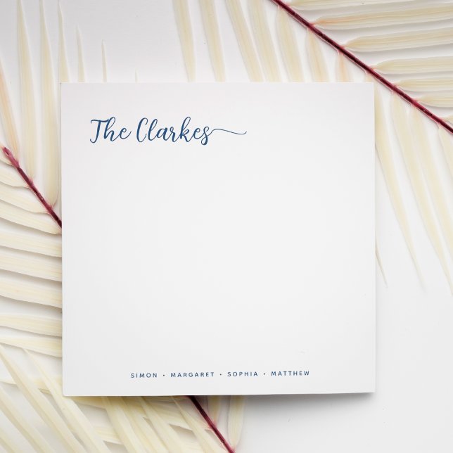 Square Minimalist Navy Blue Family Stationery  Card (Creator Uploaded)