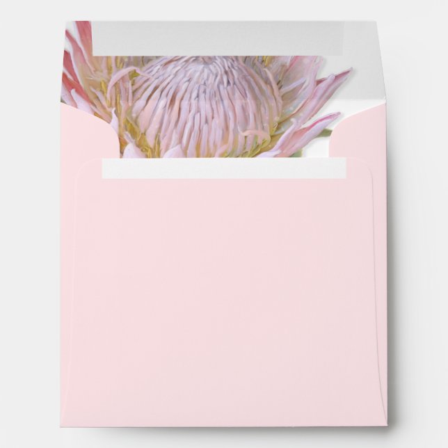 Square Modern Floral Pink Protea Flower Address Envelopes (Back (Bottom))