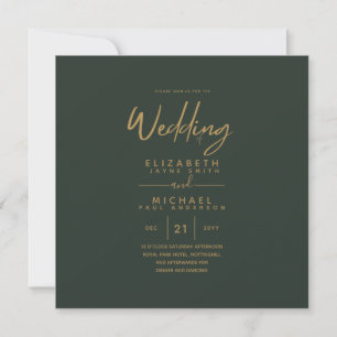 Square Modern Green Gold Budget Wedding  Invitation
