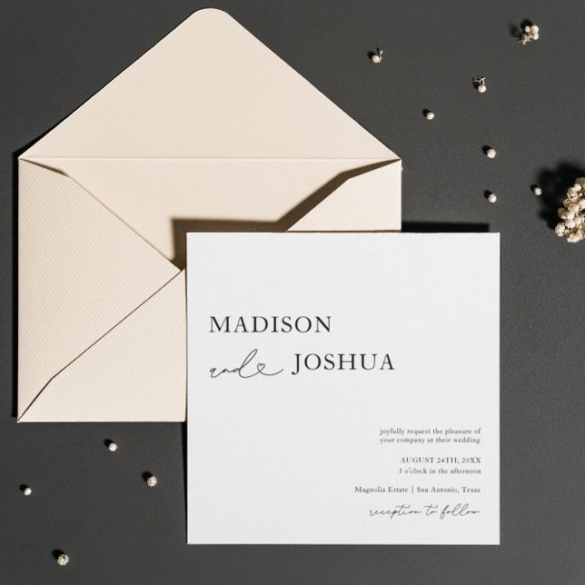 Square Modern Heart Calligraphy Wedding  Invitation (Creator Uploaded)