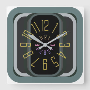 square modern retro wall clock