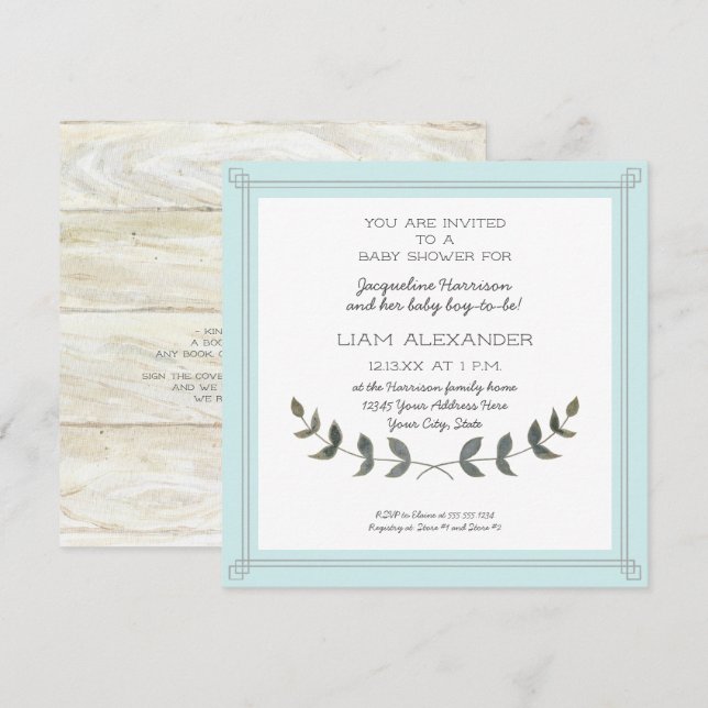 Square Modern Simple Farmhouse Baby Boy Shower Invitation (Front/Back)