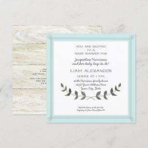 Square Modern Simple Farmhouse Baby Boy Shower Invitation