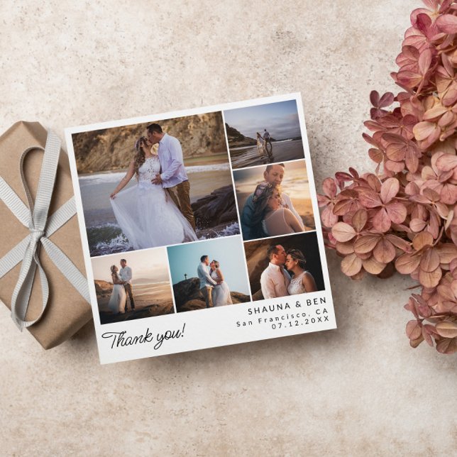 Square Modern Wedding Photo Collage Thank You (Creator Uploaded)