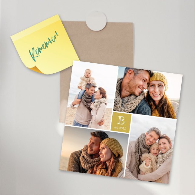 Square Monogram 4 Photo Collage Magnetic Card (Middle Square Monogram 4 Photo Collage Magnetic Card @ fat_fa_tin)