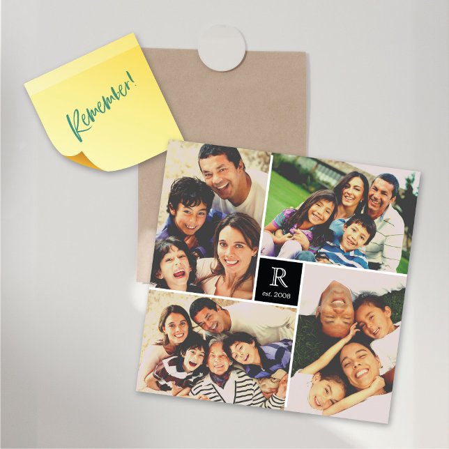 Square Monogram 4 Photo Collage Magnetic Card (Square Monogram 4 Photo Collage Magnetic Card @ fat_fa_tin)