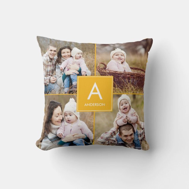 Square Monogram Custom Photo Throw Pillow (Front)