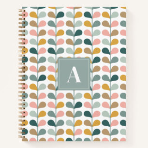 Square Monogram Initial Floral Petals Pattern Notebook