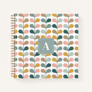 Square Monogram Initial Floral Petals Pattern Notebook