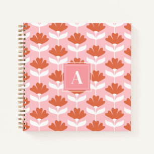 Square Monogram Initial Pink & Red Floral Vintage Notebook
