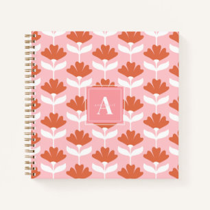 Square Monogram Initial Pink & Red Floral Vintage Notebook