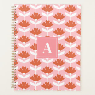 Square Monogram Initial Pink & Red Floral Vintage Planner