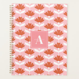 Square Monogram Initial Pink & Red Floral Vintage Planner