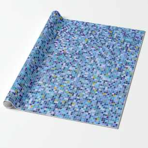 Square Mosaic Blue Tones Tile Pattern Wrapping Paper
