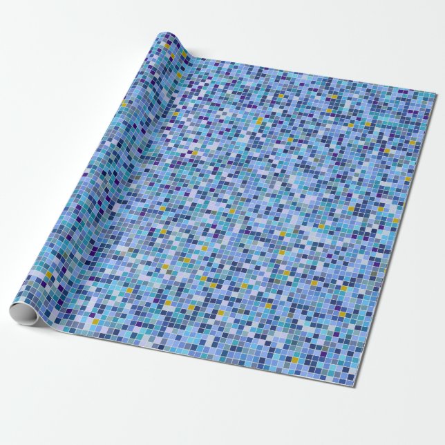 Square Mosaic Blue Tones Tile Pattern Wrapping Paper (Unrolled)