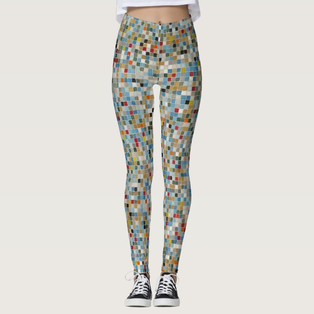 Square Mosaic Multi-colored Tile Pattern (Photo) Leggings (Front)