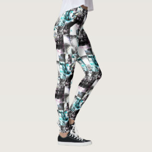 Square mosaic of messy textures in silver to cyan leggings
