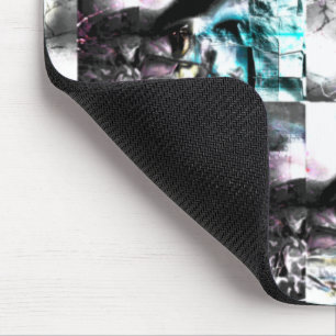 Square mosaic of messy textures in silver to cyan  mouse mat